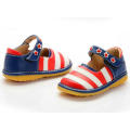 New Baby Girl Red White Strips Navy Heel Squeaky Shoes